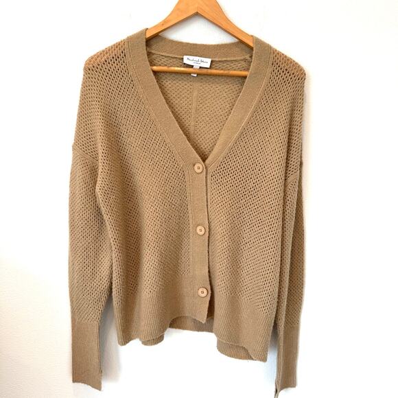 Michael Stars Cozy Open Knit Neutral Tan Cardigan Grandpa Sweater Small - Picture 1 of 9